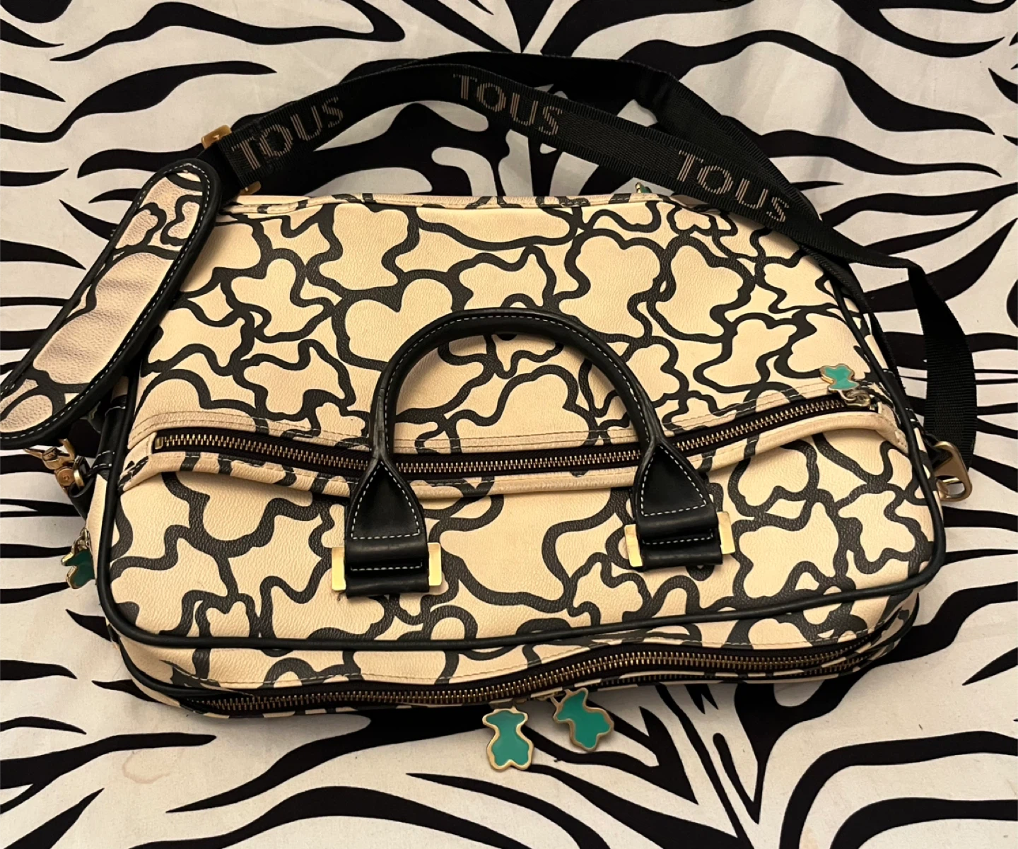 🧸🖤 TOUS Kaos Pix laptop briefcase in beige and black print 🖤🧸 - photo 4