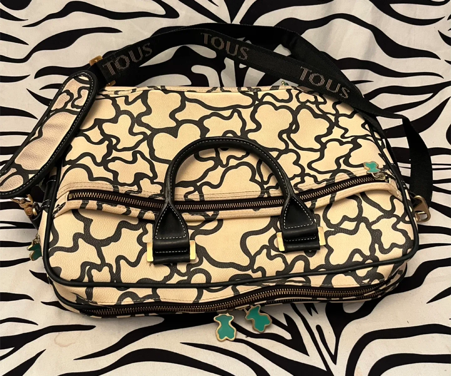 🧸🖤 TOUS Kaos Pix laptop briefcase in beige and black print 🖤🧸 image indicator(4)