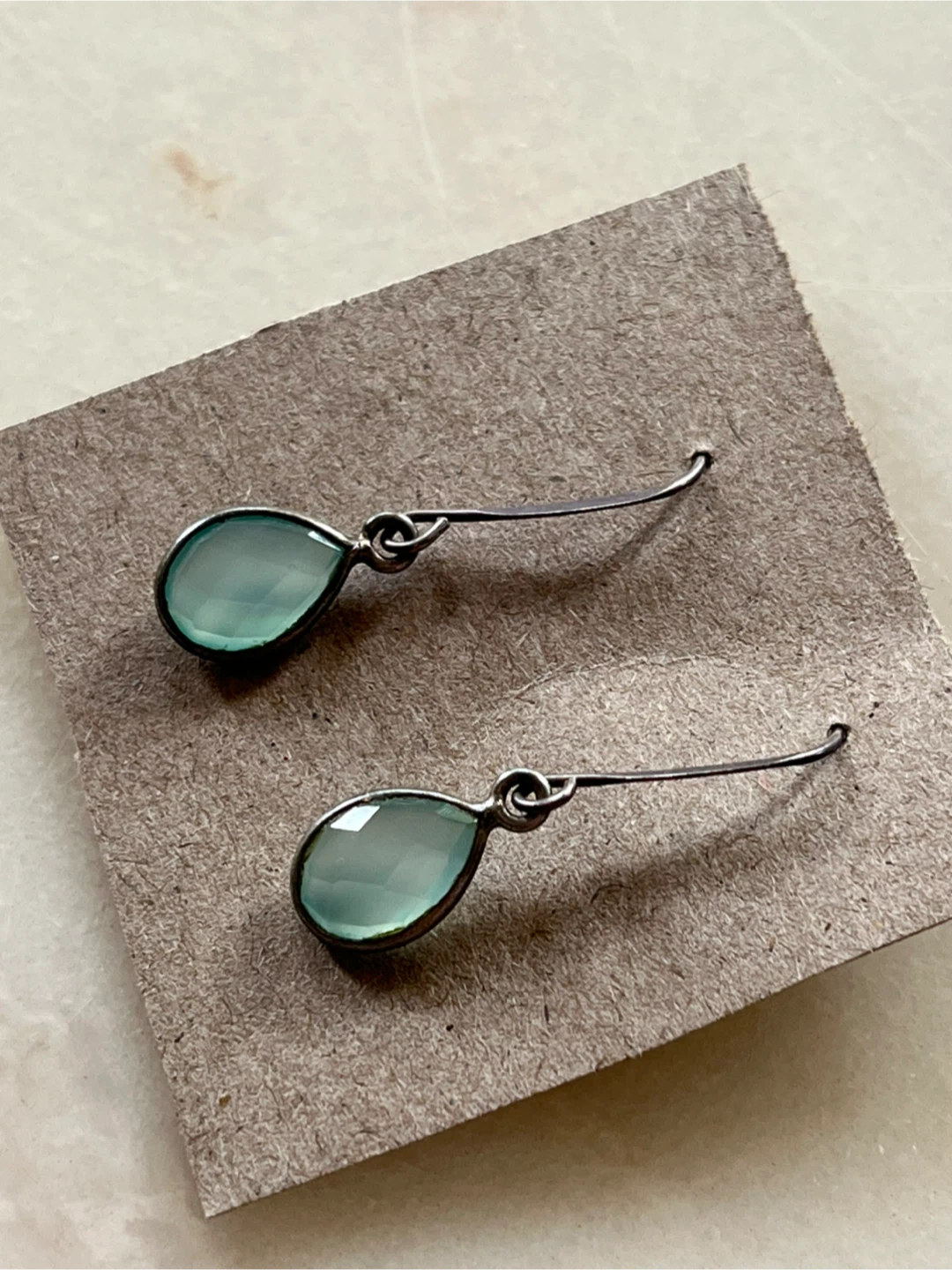 Elegant and Dainty Drop Earrings. Sterling Silver and chalcedony
