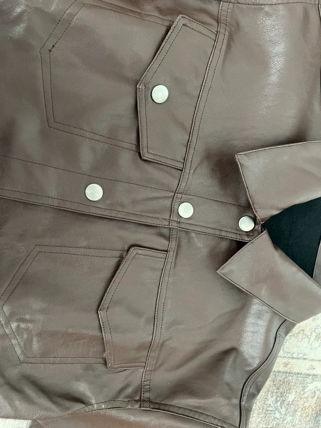 Brown Faux Leather Cropped Jacket image indicator(10)