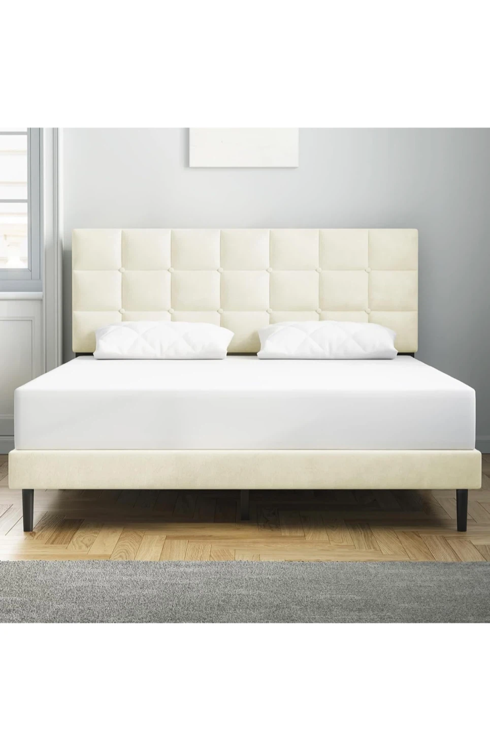 Queen Size Bed Frame with Fleece Headboard