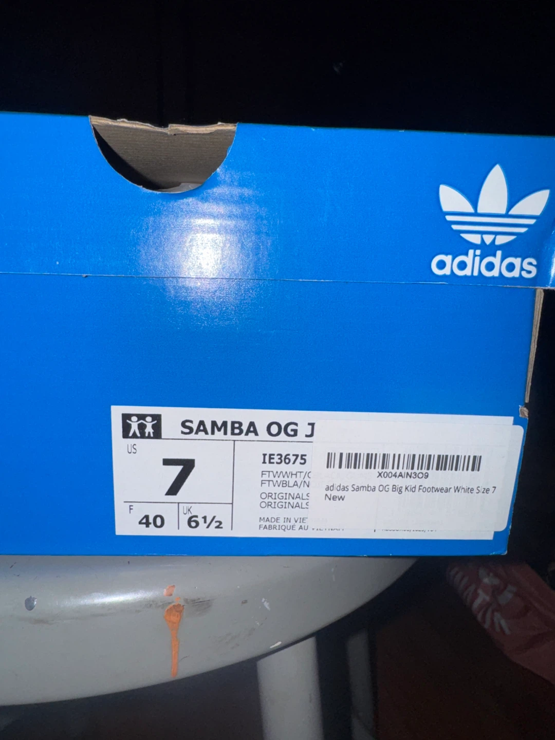 New Adidas Samba OG J White/Black Size 7 - photo 2