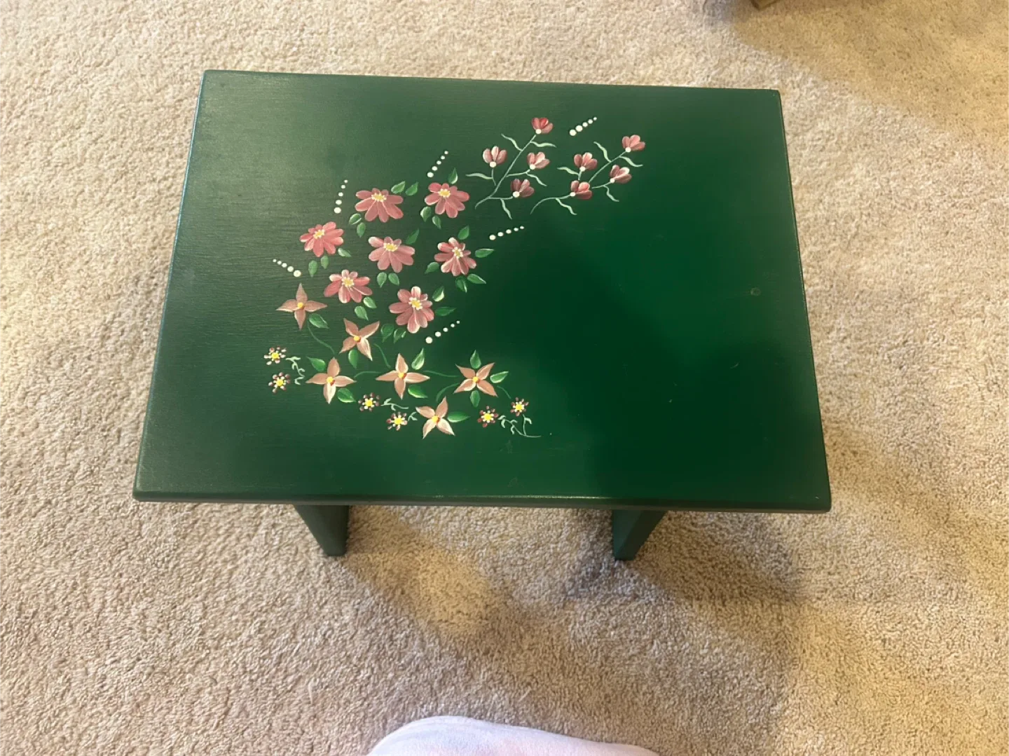 Green Painted stool with Floral Design thumbnail