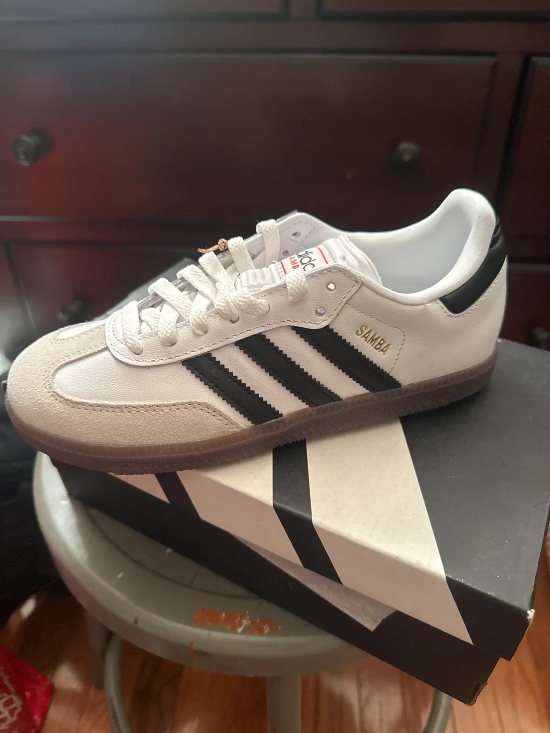 Adidas Samba J White/Black Size 3.5 Youth image indicator(4)