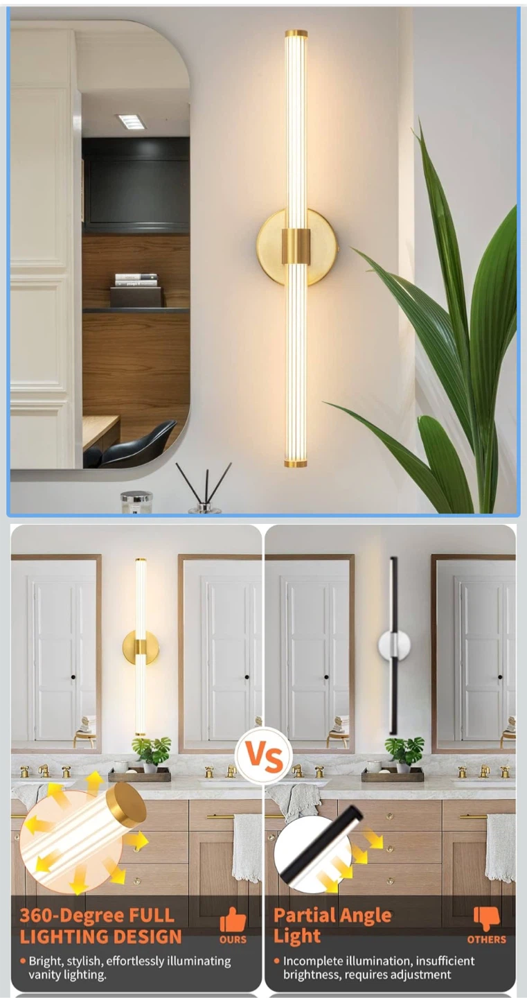 Modern Gold Vanity Light - 360° Lighting