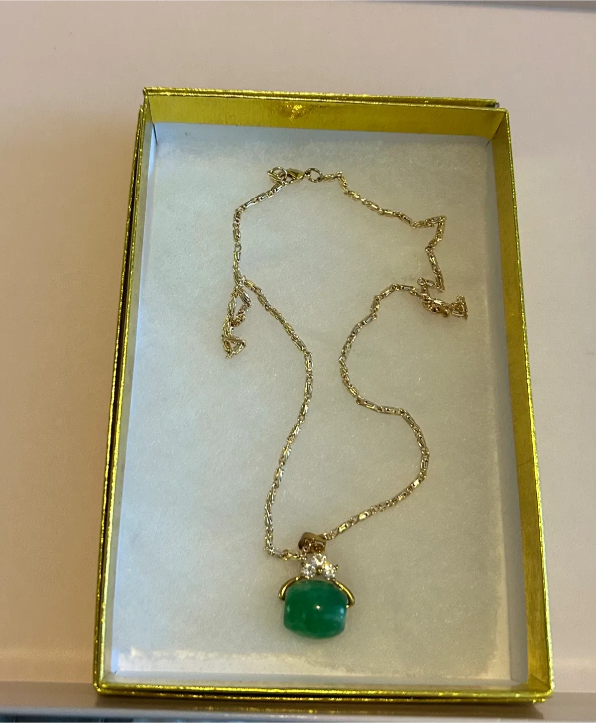 Gold Chain Necklace with Jade pendant thumbnail
