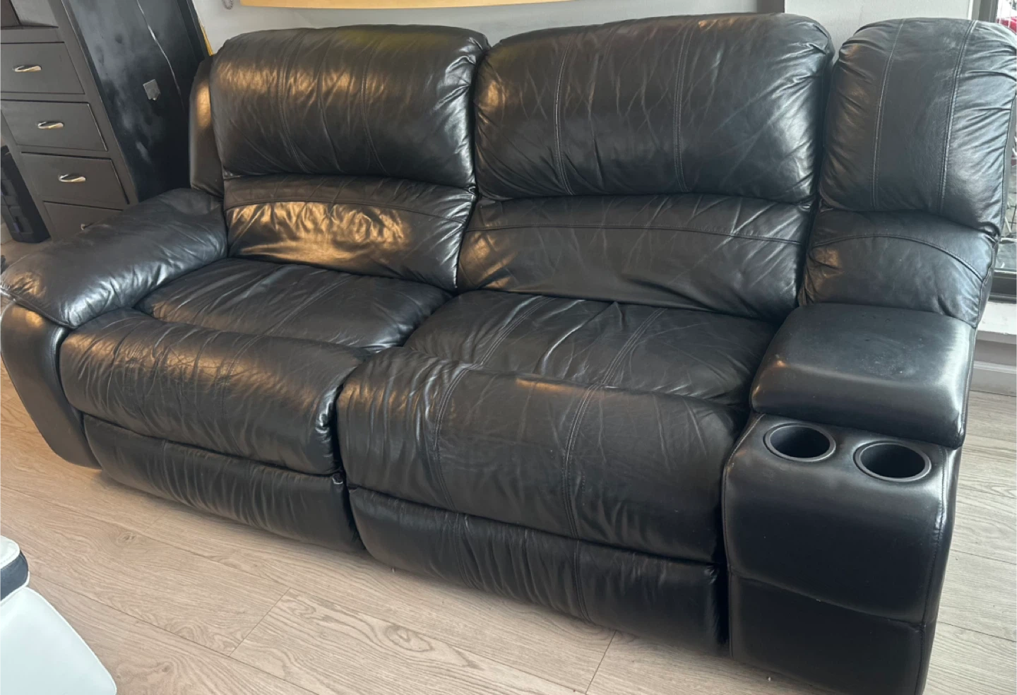 Black Leather 2-Seat Reclining Sofa - photo 2