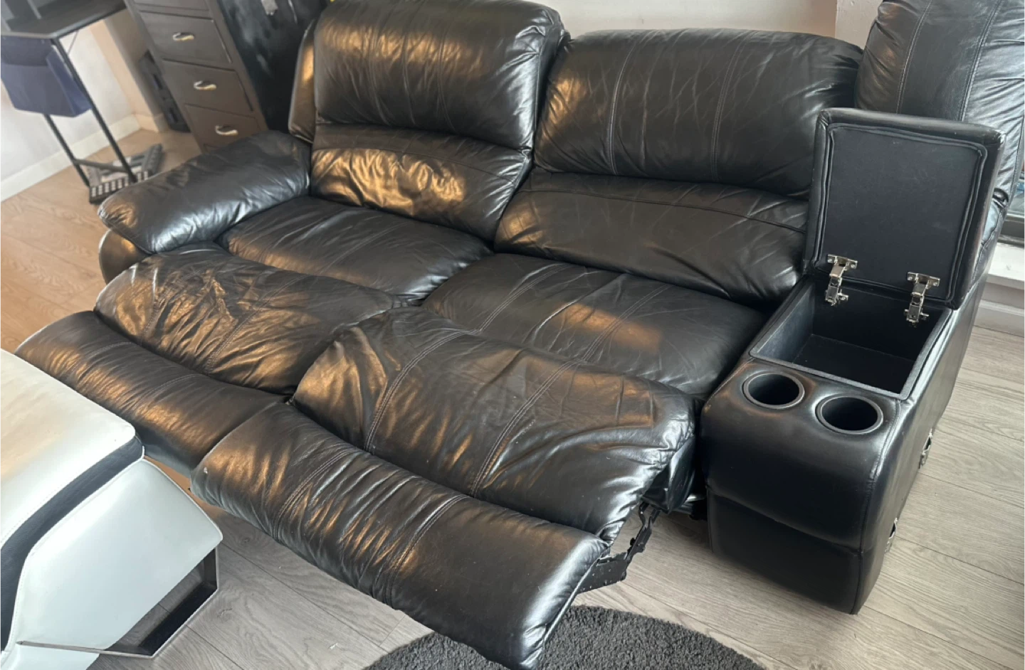 Black Leather 2-Seat Reclining Sofa - photo 3