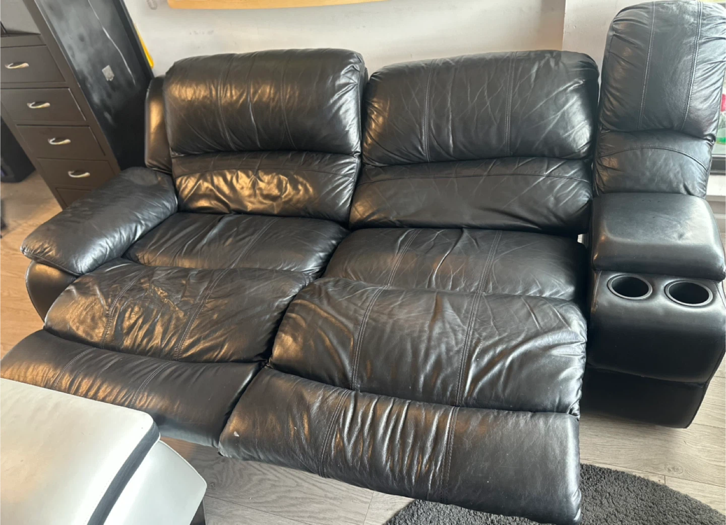 Black Leather 2-Seat Reclining Sofa - photo 4