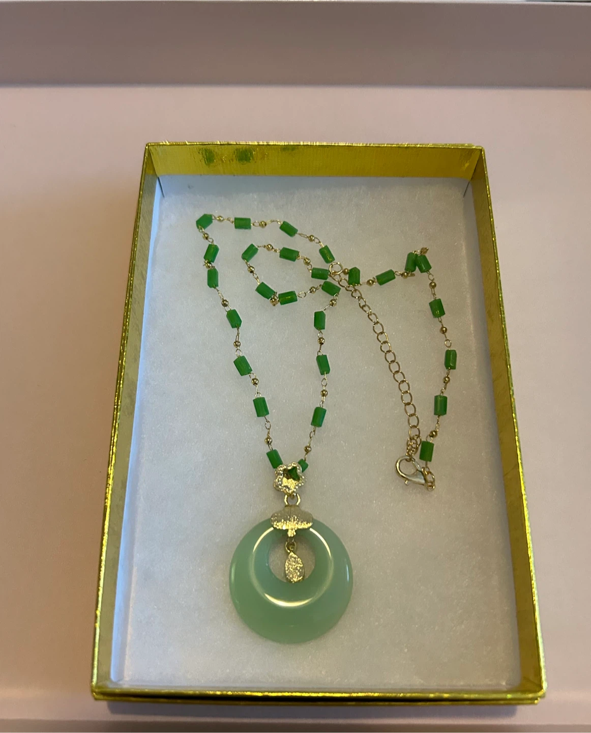 Gold Necklace with Jade Pendant