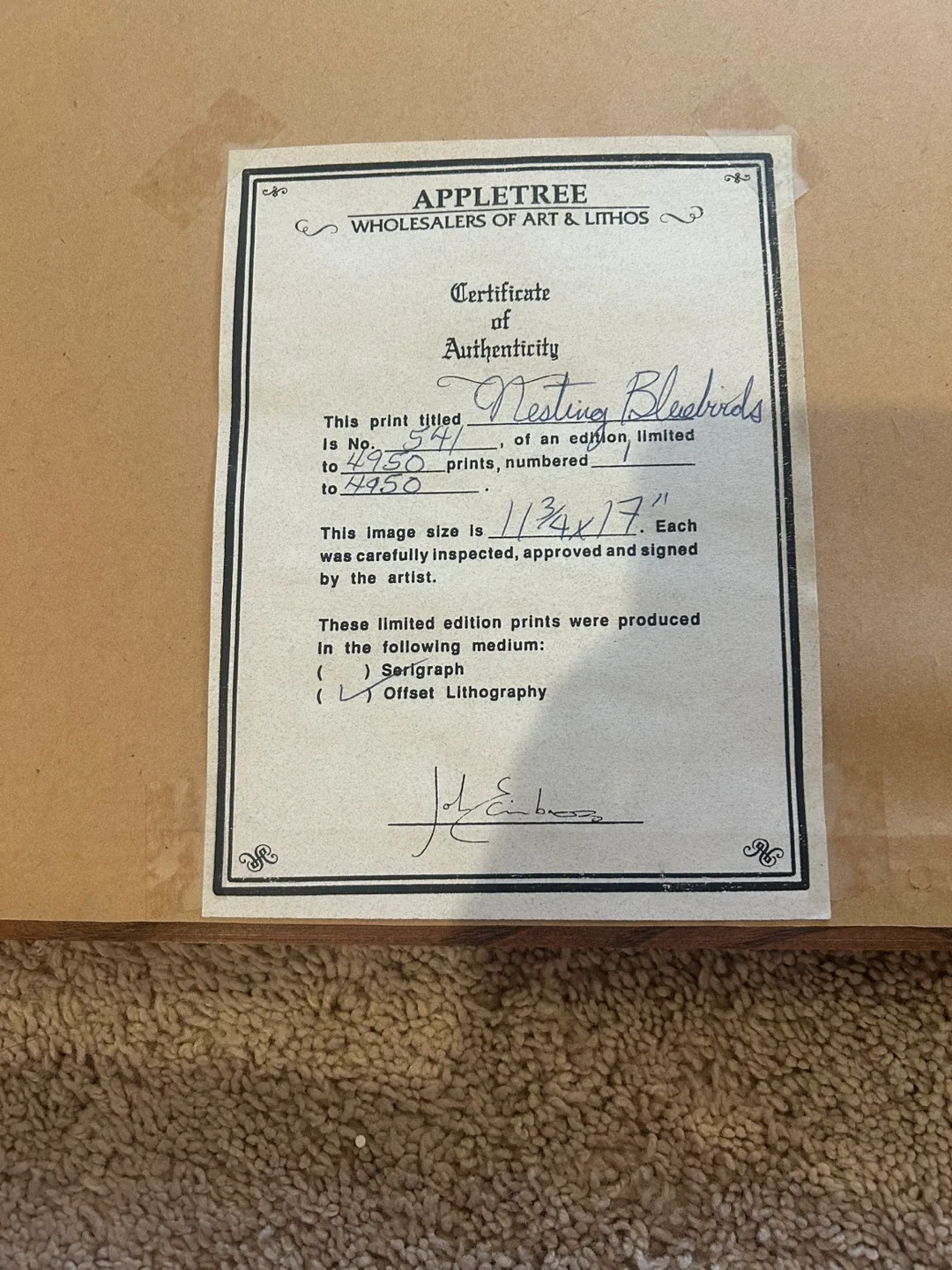 Appletree 'Nesting Bluebirds' Lithograph Print image indicator(3)