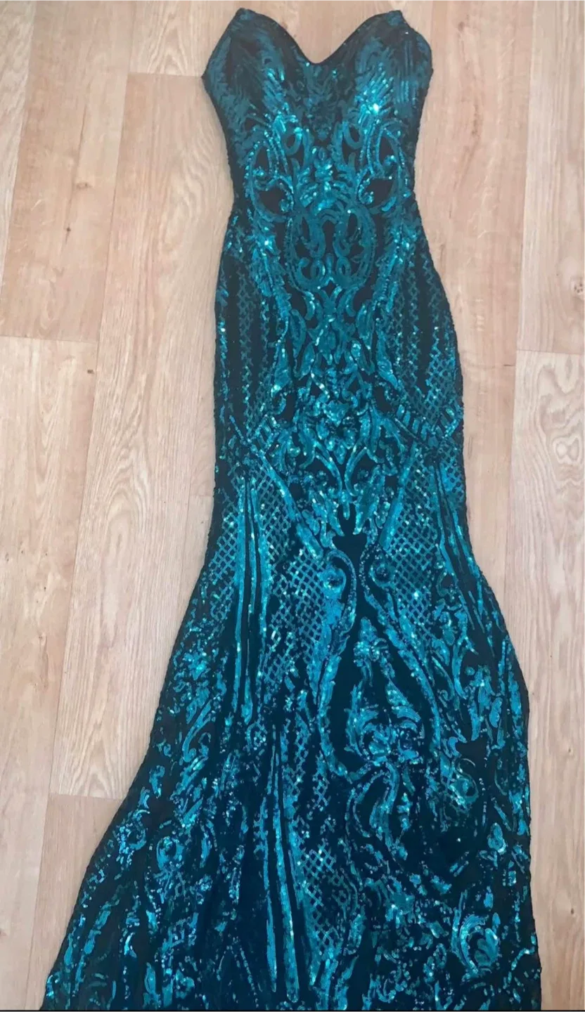 Sequin Embellished Strapless Formal Gown image indicator(4)