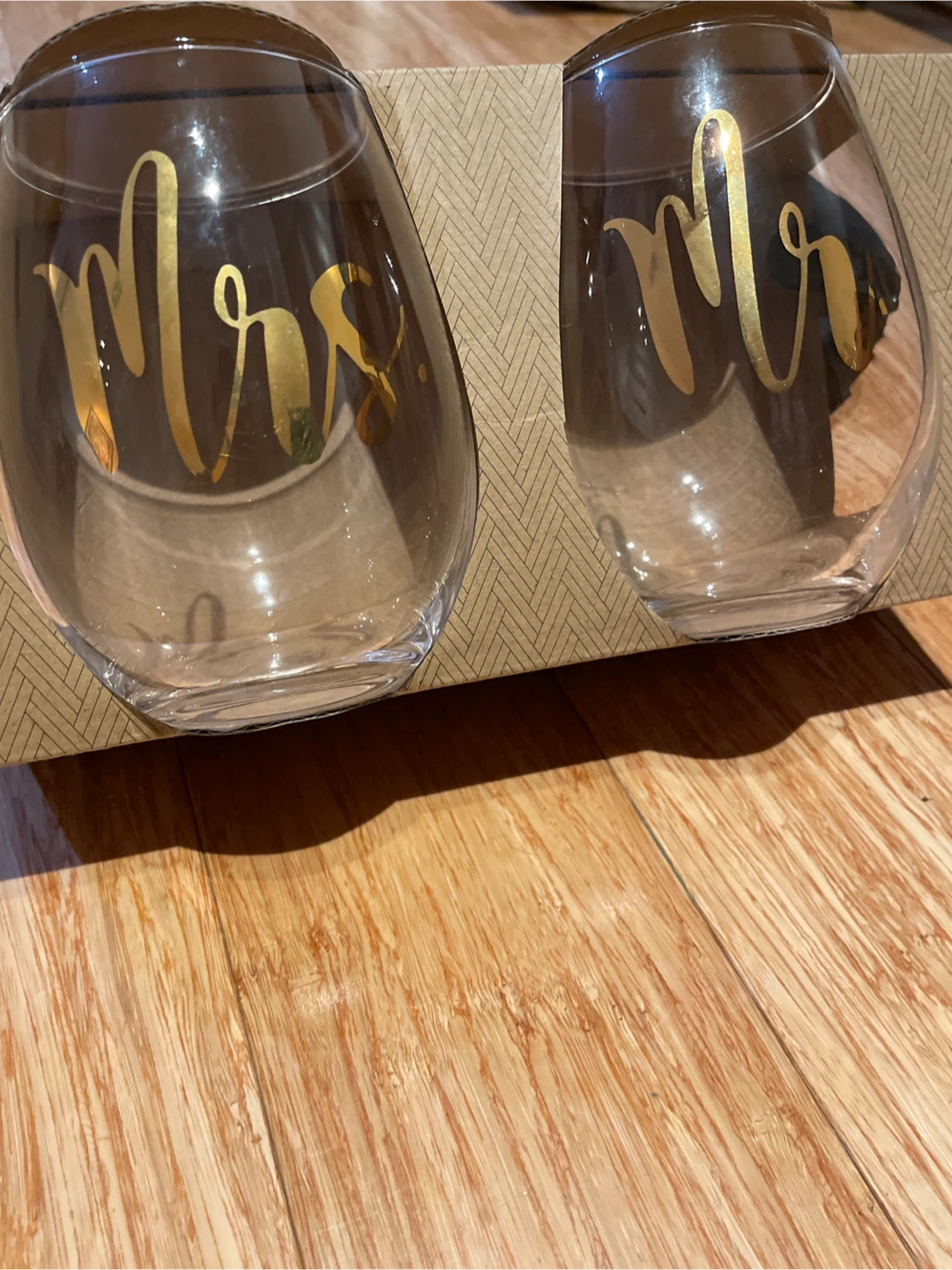 Mr. & Mrs. Stemless Wine Glass Set - New