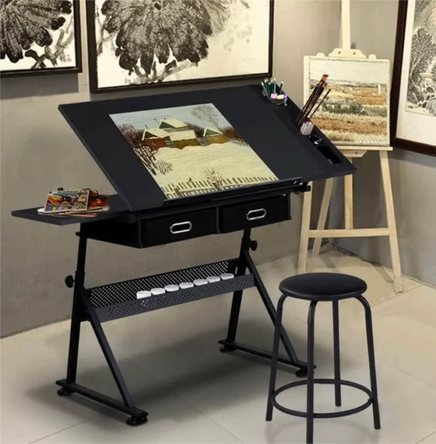 Adjustable Drafting Table Drawing Desk image indicator(4)