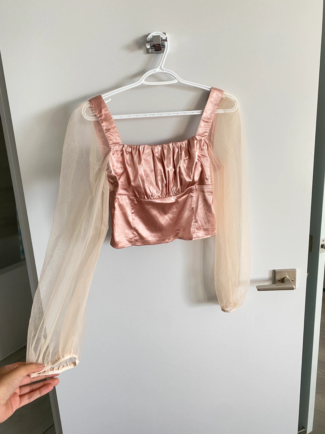 Pink Satin Top with Tulle Sleeves - photo 2
