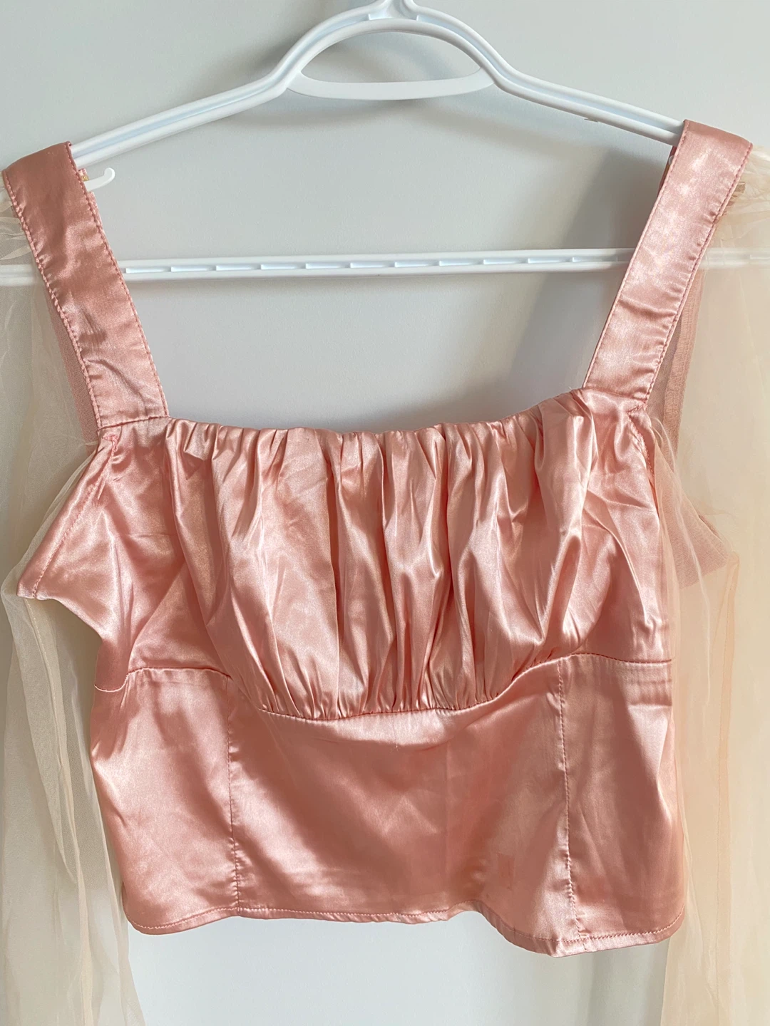 Pink Satin Top with Tulle Sleeves - photo 3