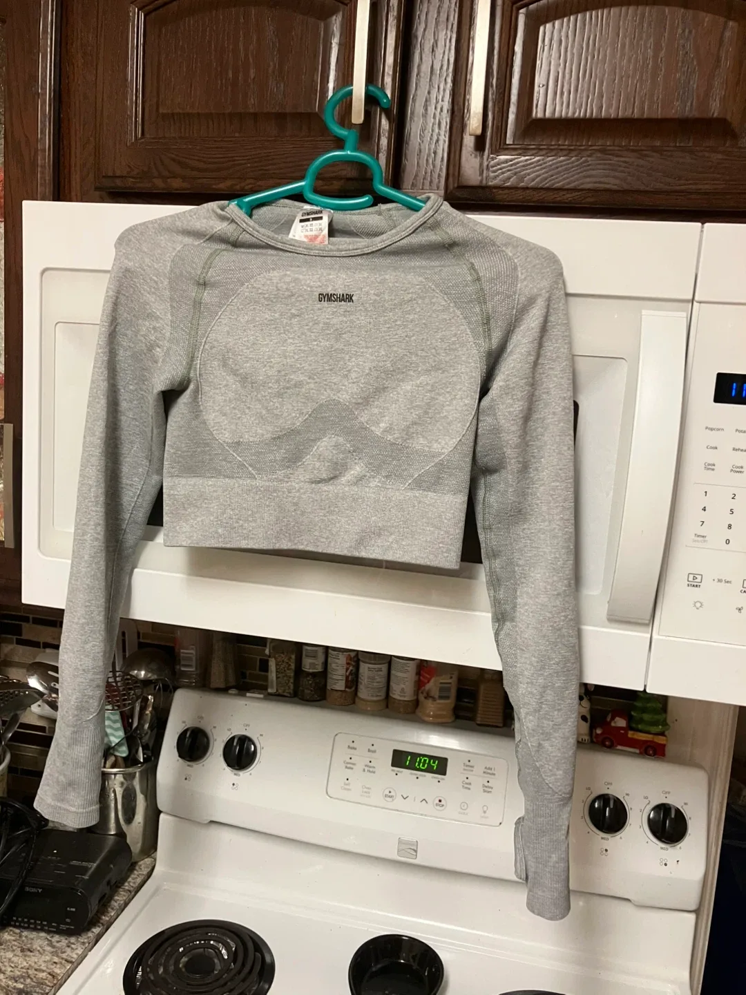 Gymshark Grey Cropped Long Sleeve Top - Size Small thumbnail