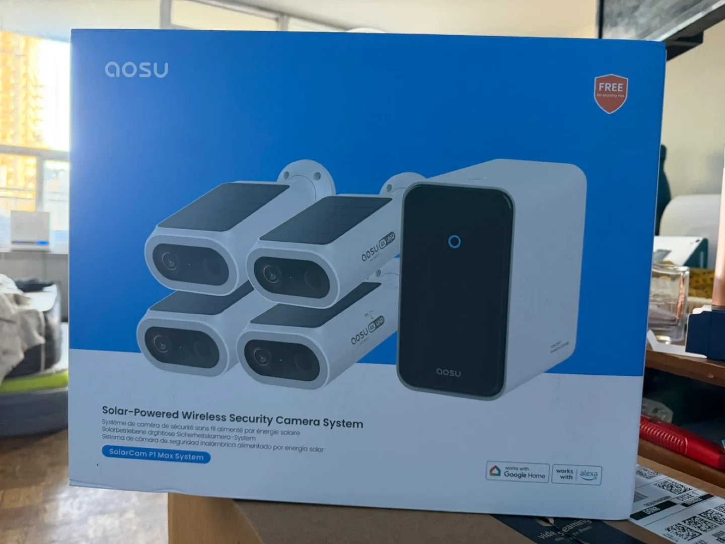 AOSU Solar-Powered Wireless Security Camera System - 4 Cam Kit thumbnail