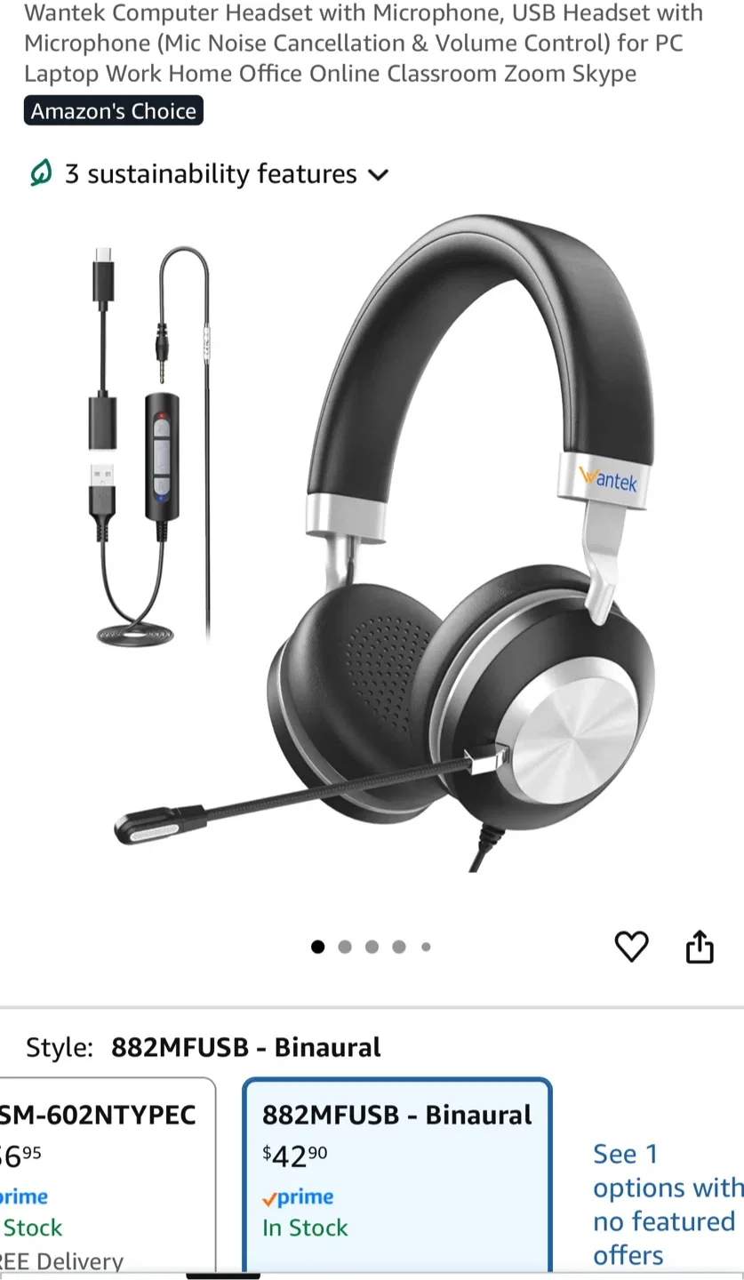 Wantek Computer Headset with Microphone WK882M image indicator(2)