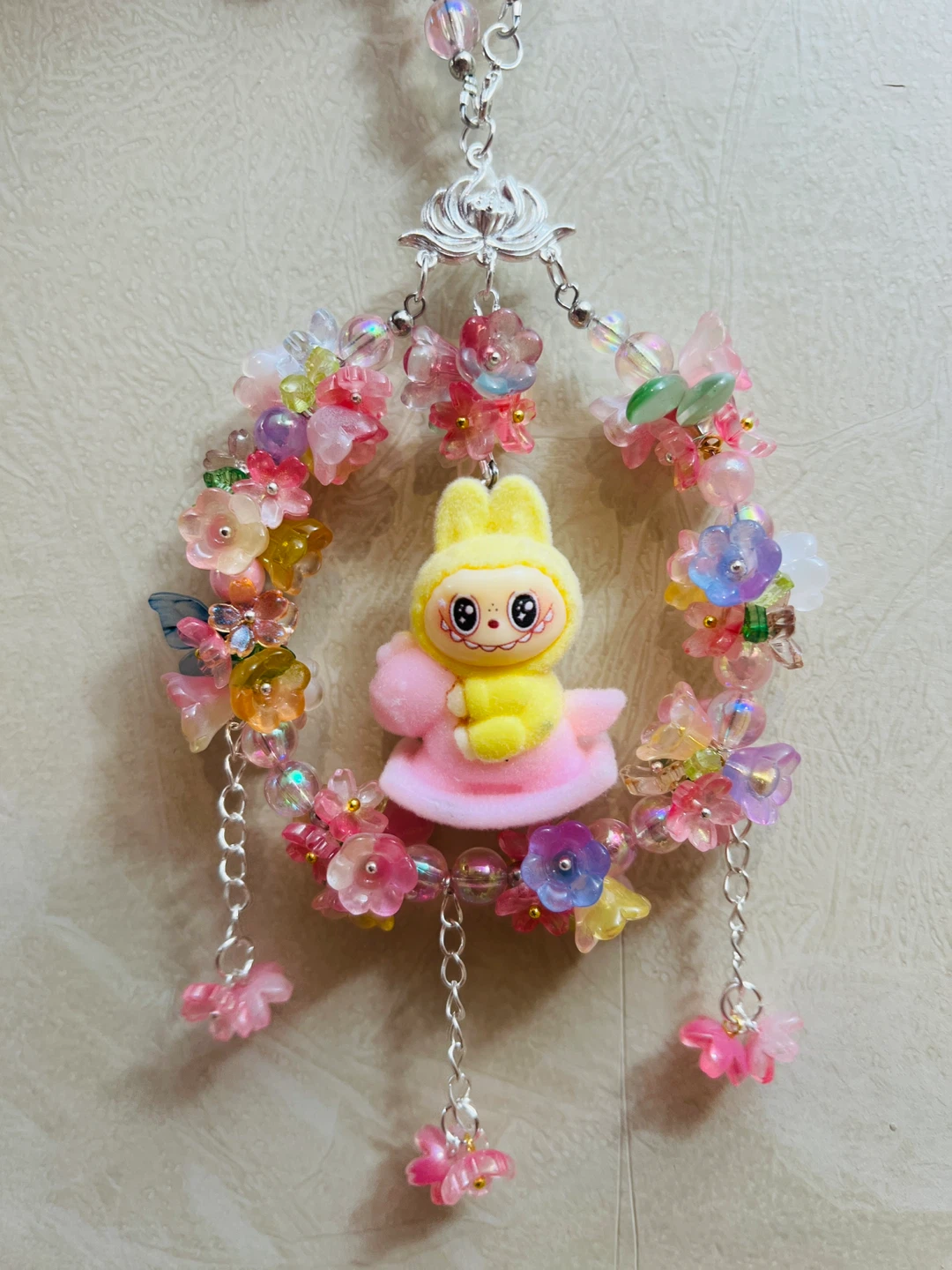 Colorful Floral Flowers and Labubu Pendant