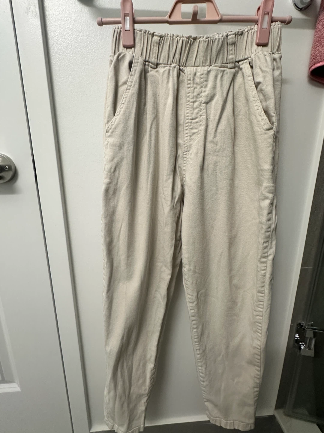 Beige Elastic Waist Pants