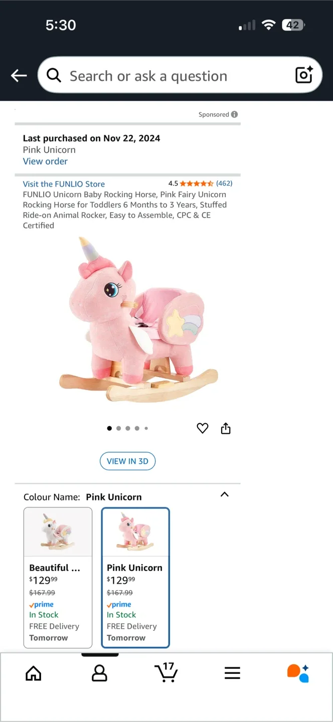 Kriddo Pink Toddler Tricycle & FUNLIO Unicorn Rocking Horse image indicator(5)