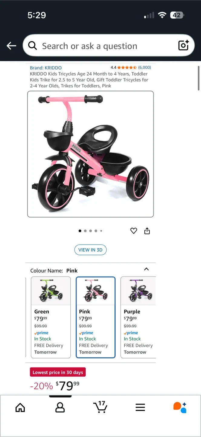 Kriddo Pink Toddler Tricycle & FUNLIO Unicorn Rocking Horse image indicator(4)