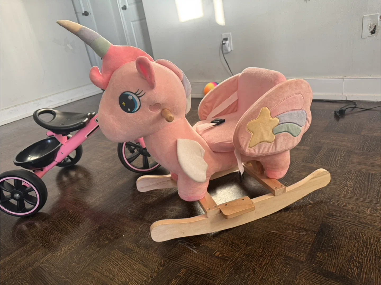 Kriddo Pink Toddler Tricycle & FUNLIO Unicorn Rocking Horse image indicator(3)