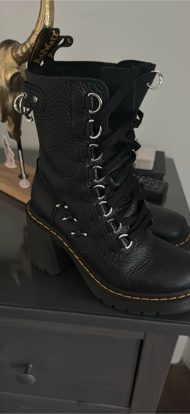 Dr. Martens Black Leather Heeled Boots - Size 5