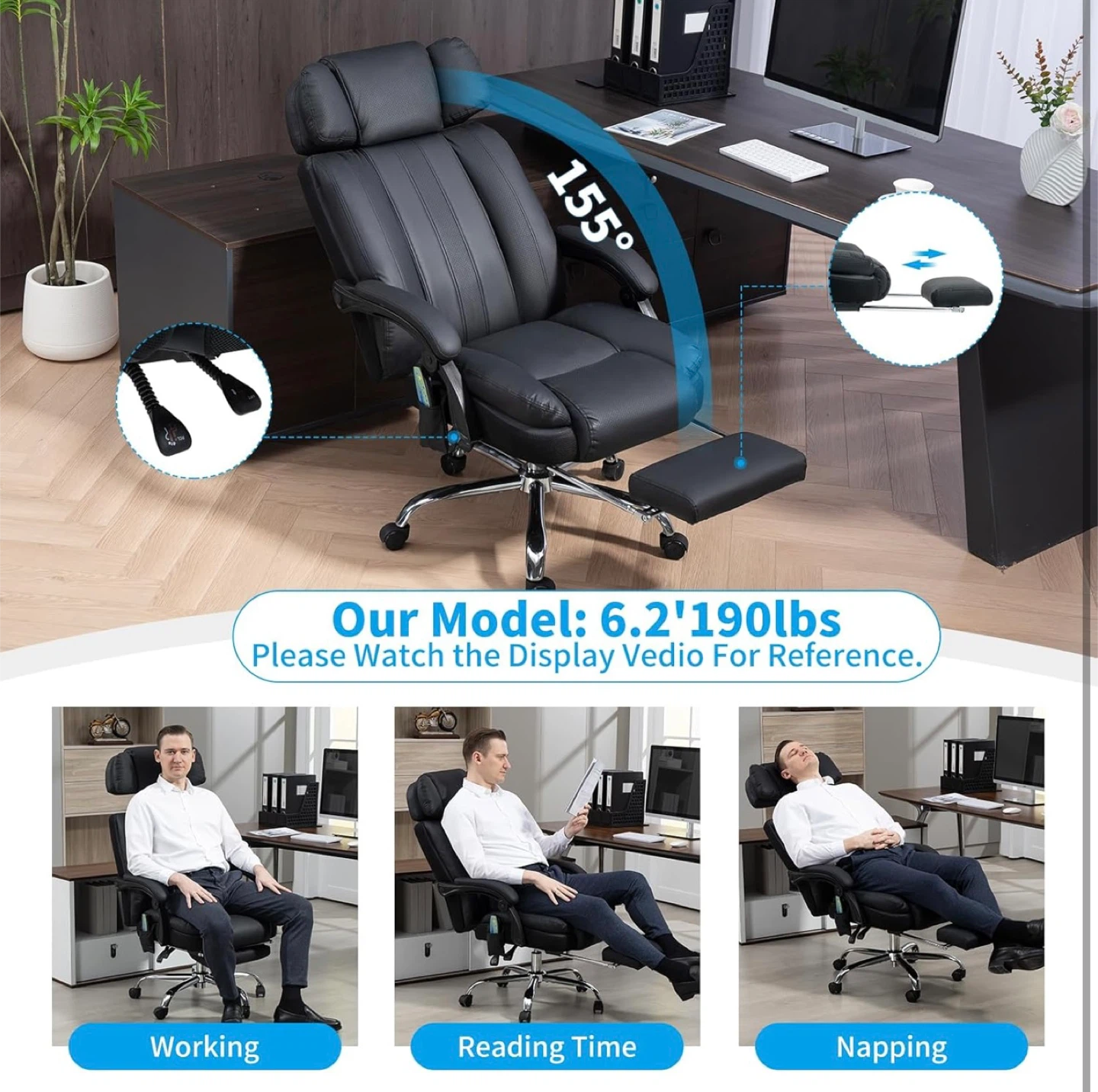 Office Chair with Massage & Footrest - photo 5