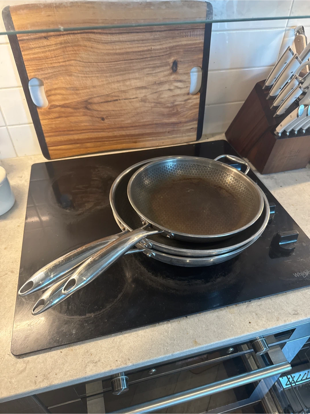 Set of 3 Hexclad Stainless Steel/Non Stick Wok and Frying Pans