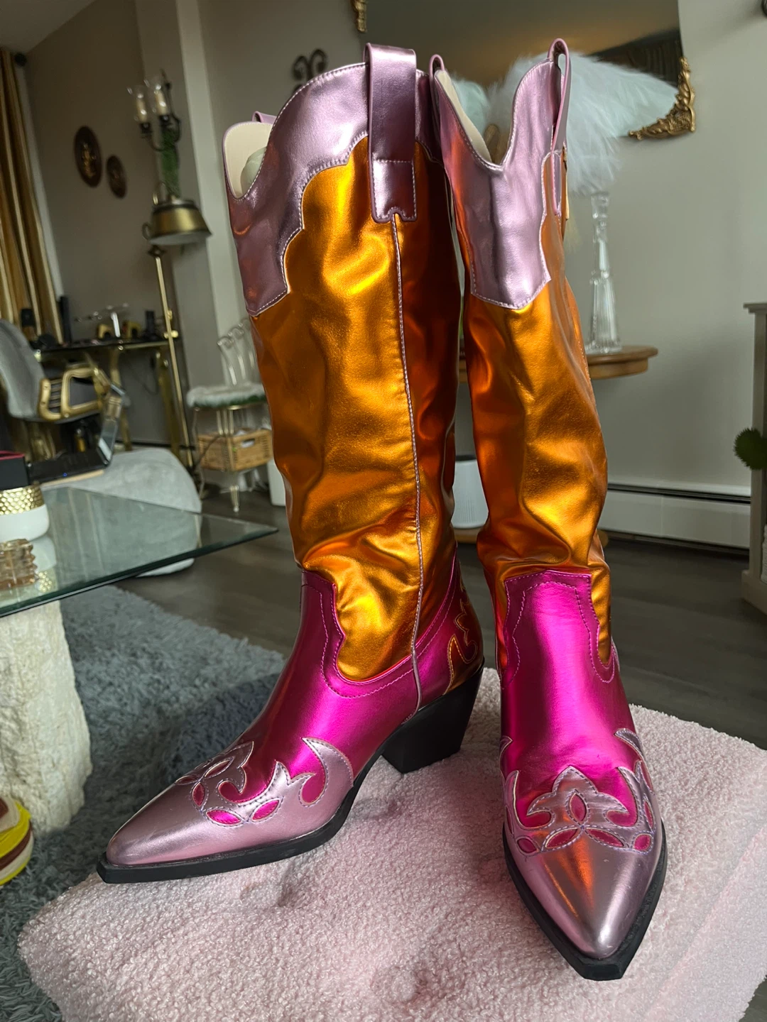 Pink & Gold Metallic Cowboy Boots - Like New - 8.5