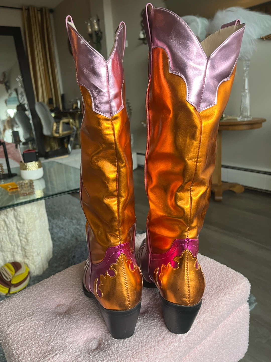 Pink & Gold Metallic Cowboy Boots - Like New - 8.5 - photo 3