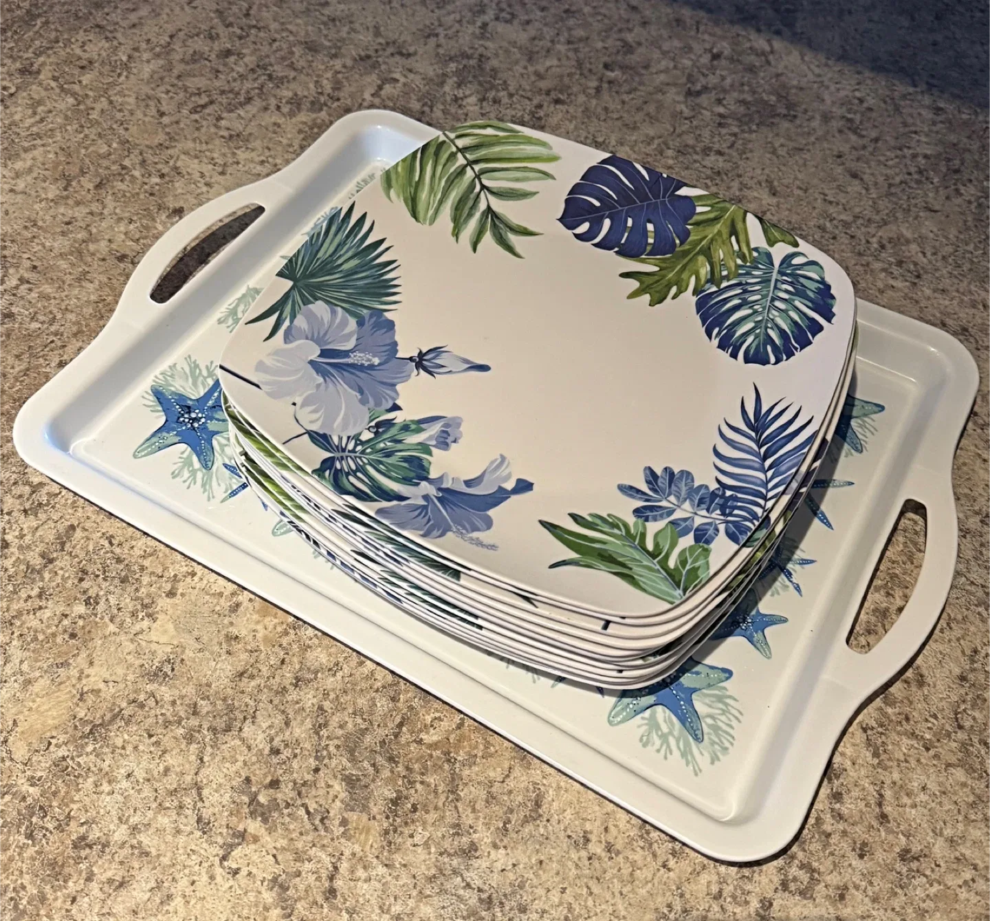 Set of 12 Melamine Plates + Tray image indicator(2)