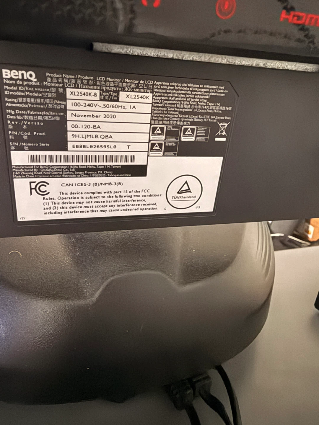 24.5” 240hz, 1080p LCD BenQ ZOWIE XL2540K  Gaming Monitor - photo 4