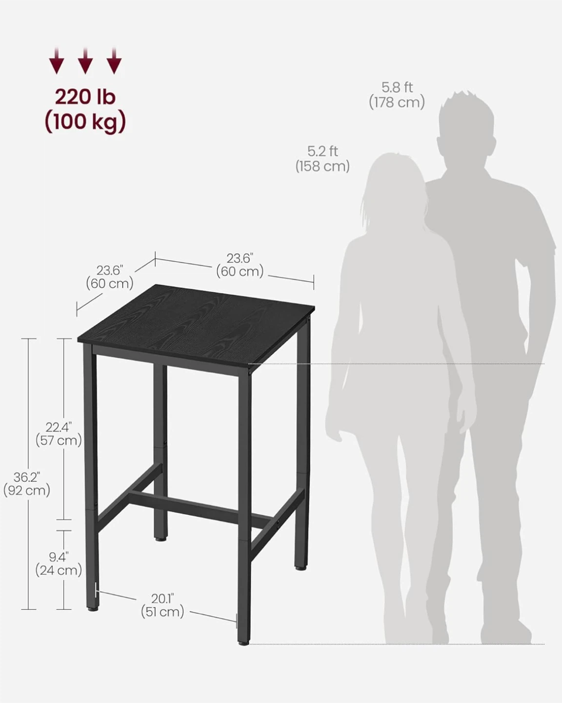 VASAGLE Bar Table, Black Metal Frame - photo 2