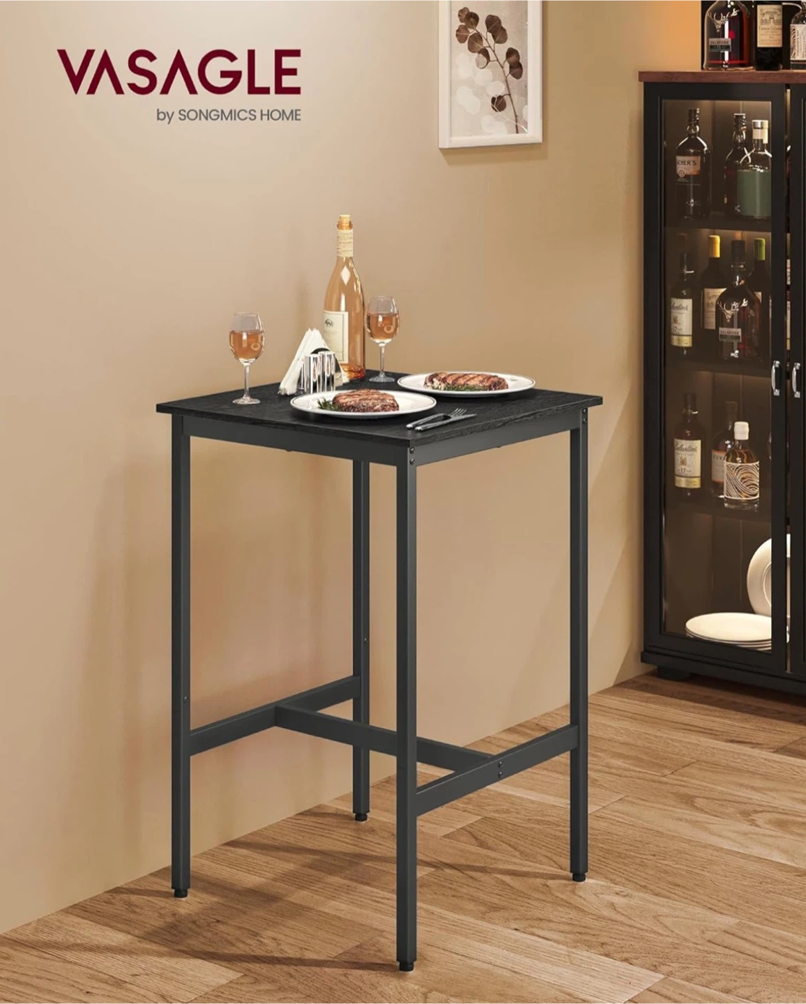 VASAGLE Bar Table, Black Metal Frame