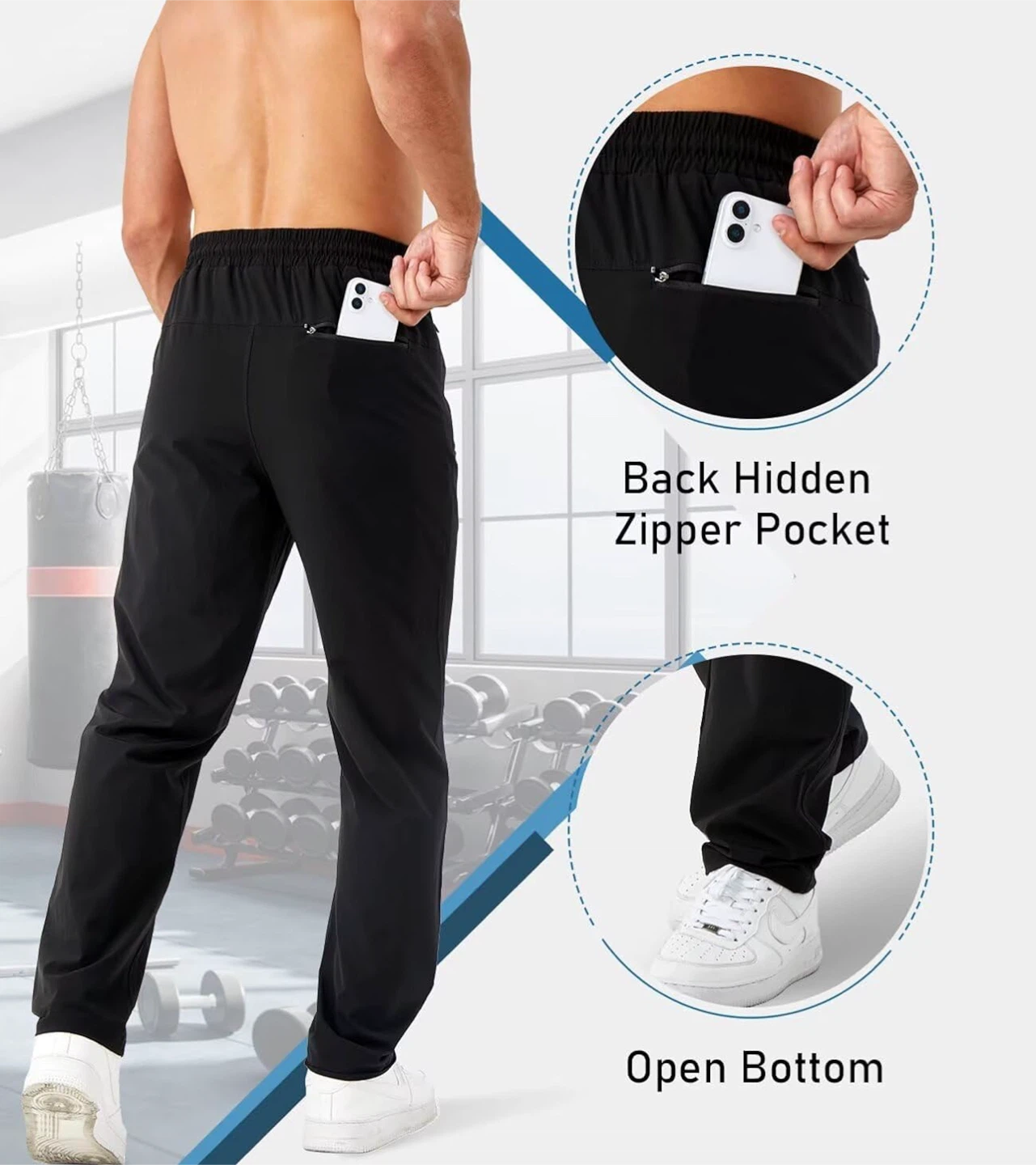 Men's Black Open Bottom Sweatpants - photo 5
