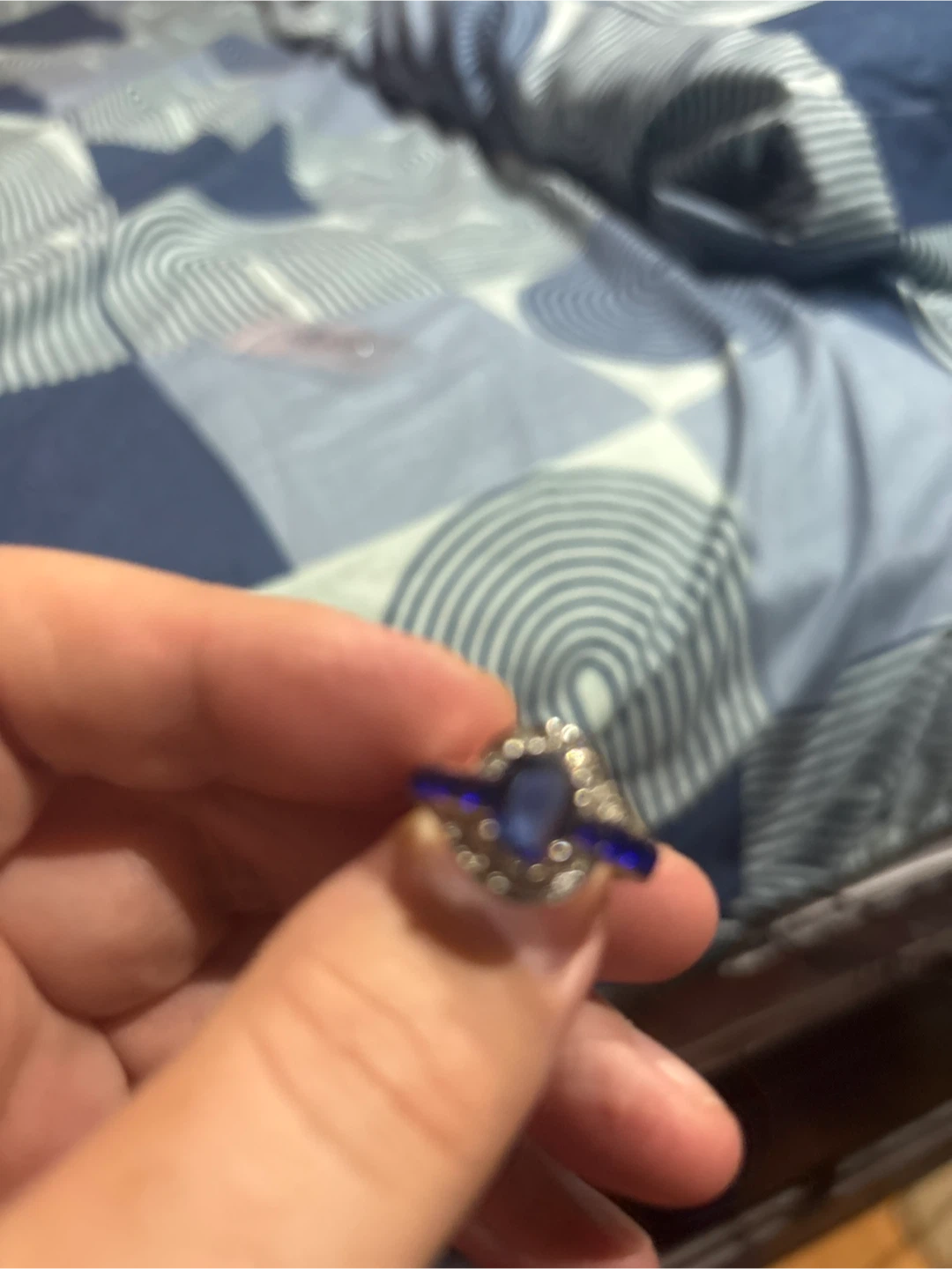 Silver Ring with  oval Blue Stone Moissanite - photo 2