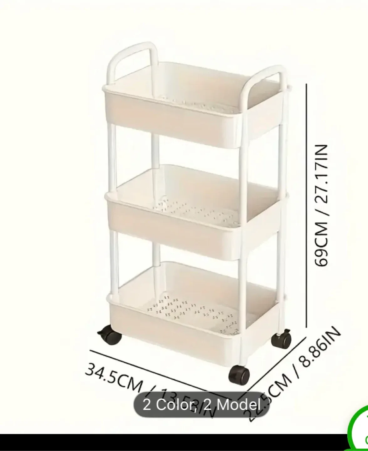 3-Tier Rolling Cart - White image indicator(2)