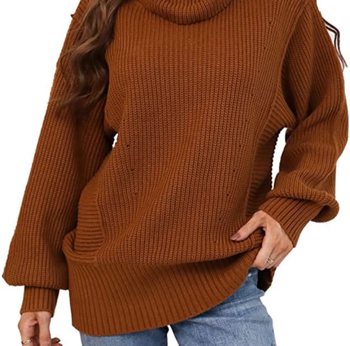 NEW! Oversized Brown Knit Turtleneck Sweater