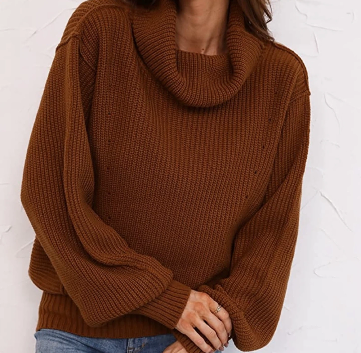 NEW! Oversized Brown Knit Turtleneck Sweater - photo 2