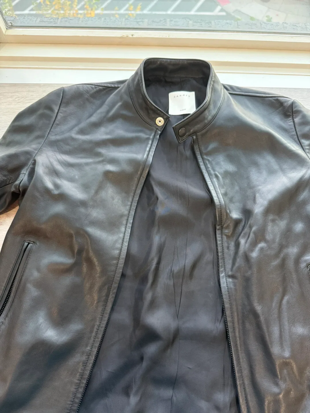 Sandro Paris Black Leather Jacket Size S image indicator(5)