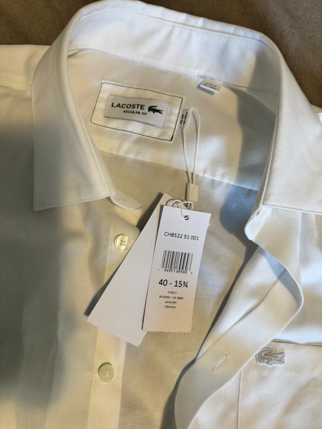 New Lacoste Regular Fit White Dress Shirt - Size 40-15 3/4 image indicator(2)