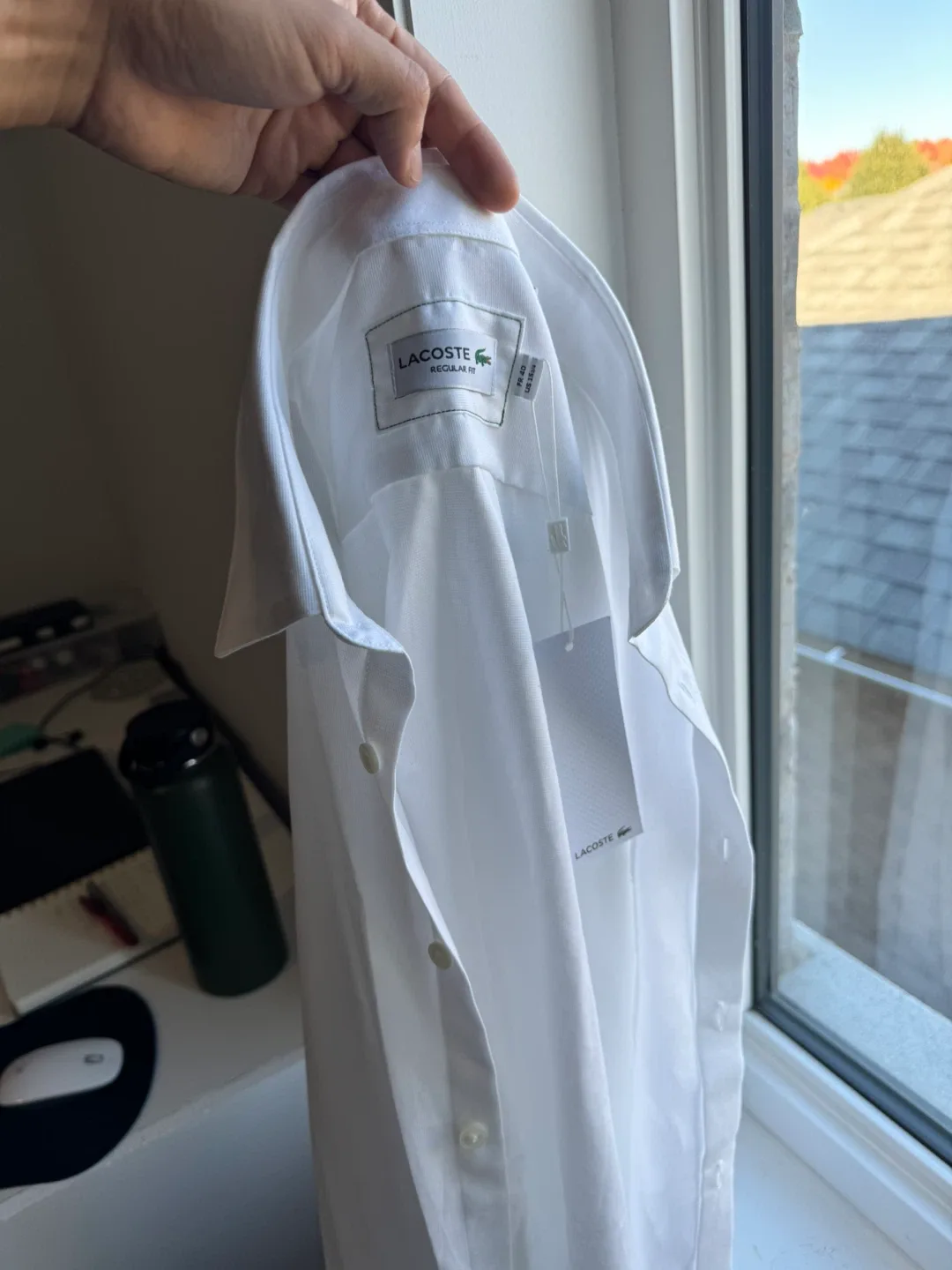 New Lacoste Regular Fit White Dress Shirt - Size 40-15 3/4 image indicator(5)