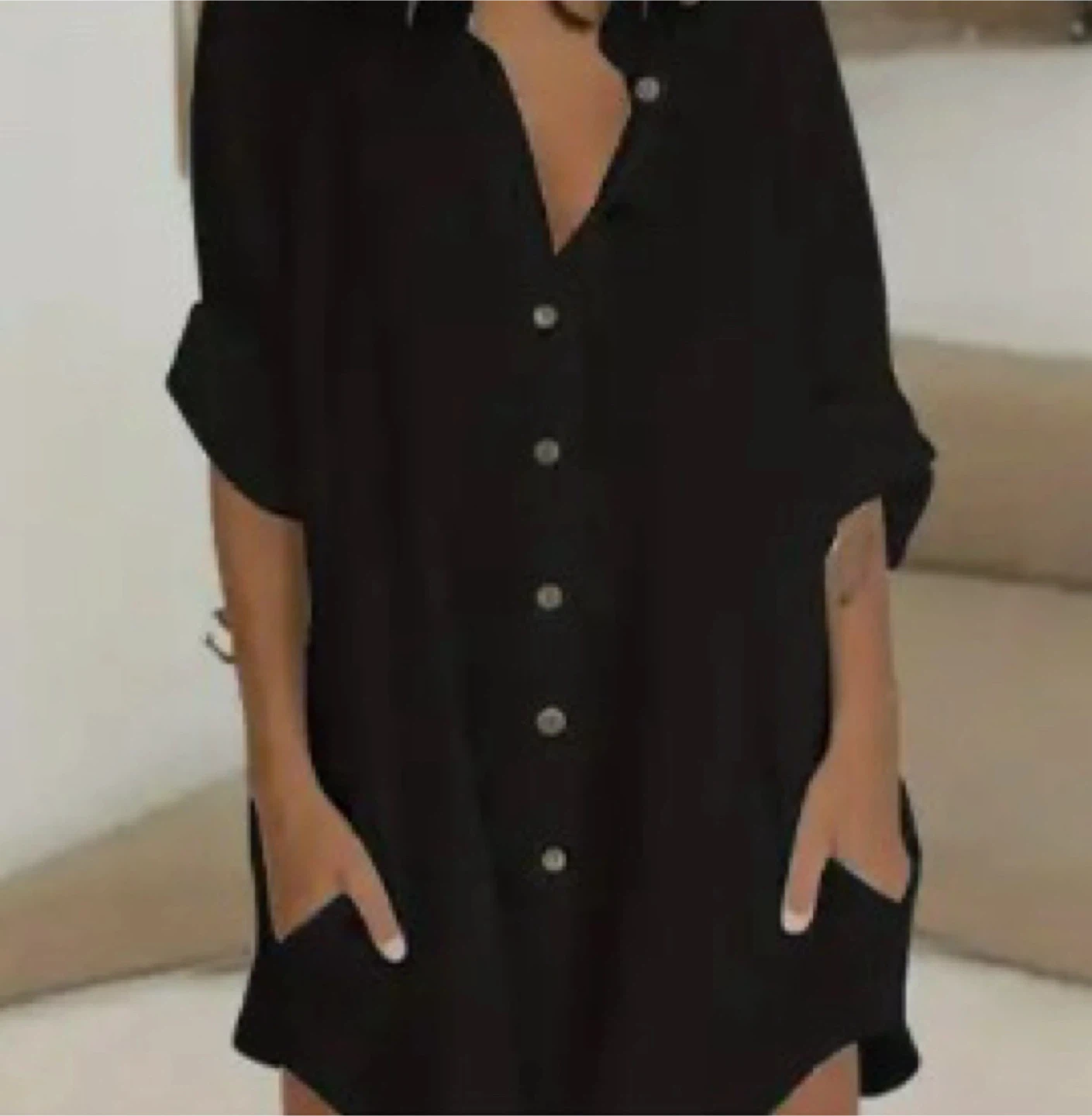 Black Button-Down Shirt Dress