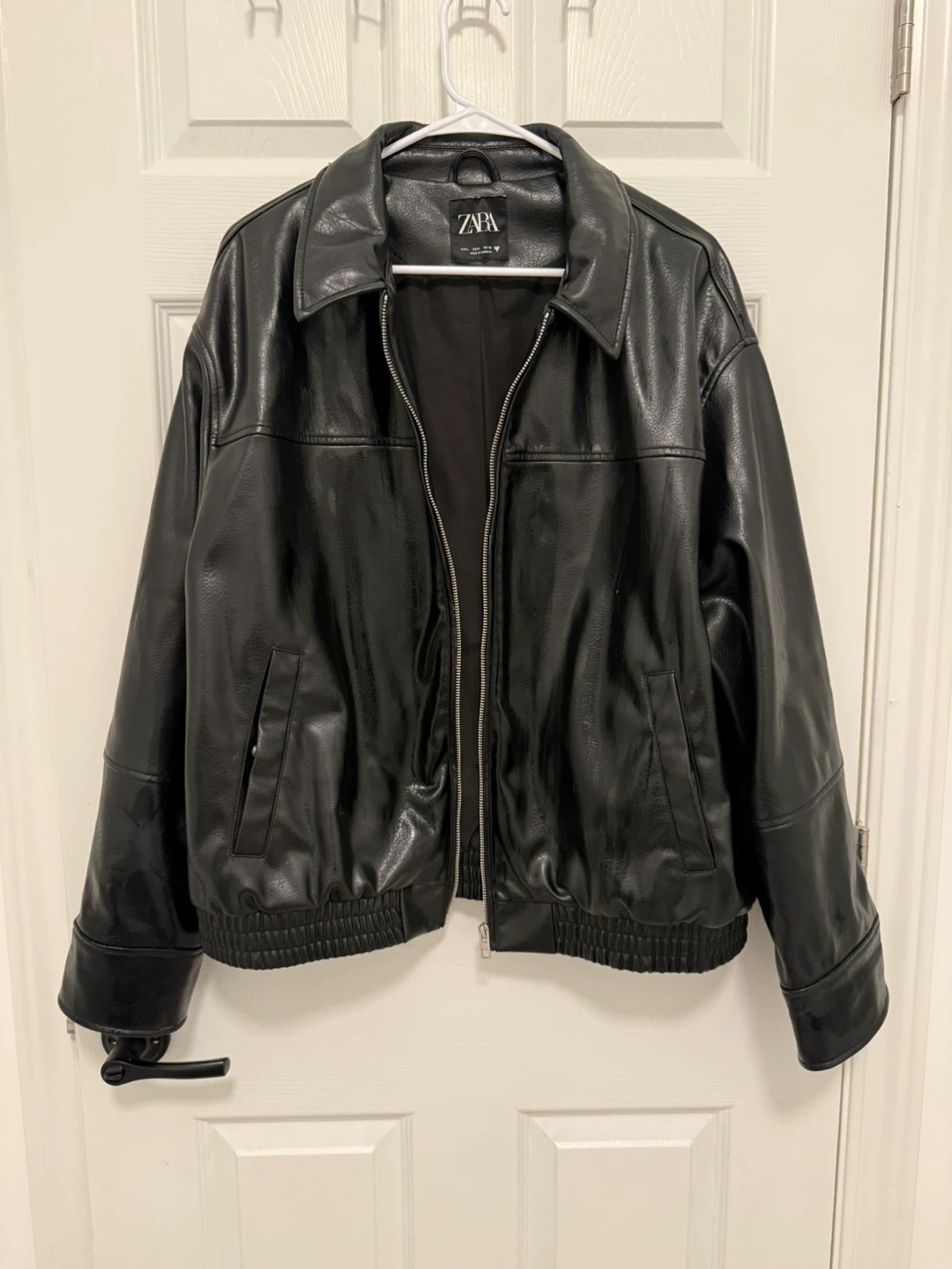 Zara Faux Leather Bomber Jacket - Size L