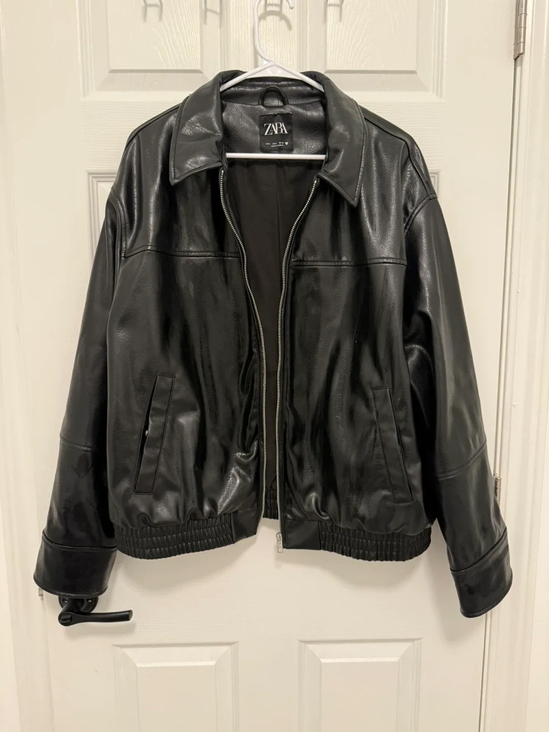 Zara Faux Leather Bomber Jacket - Size L