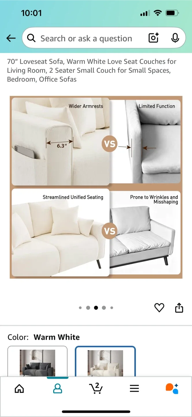 70" Loveseat Sofa, Warm White image indicator(5)
