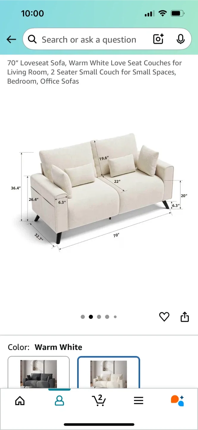 70" Loveseat Sofa, Warm White image indicator(4)